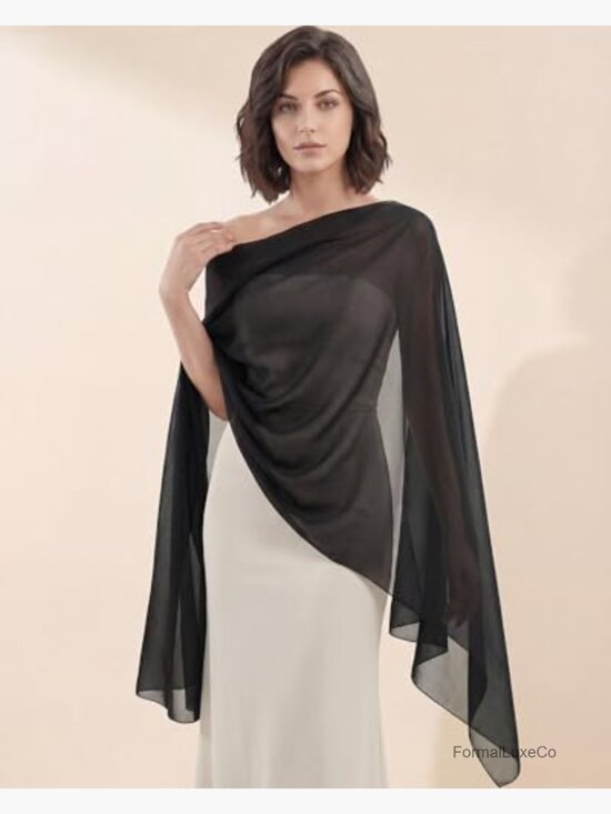 sheer shawl for dress P Pothuiny Baby Blue Chiffon Shawl Wraps Evening Dresses black ( other colors are available ) * Size with a ribbon Women's Soft Sheer Shawl Wrap